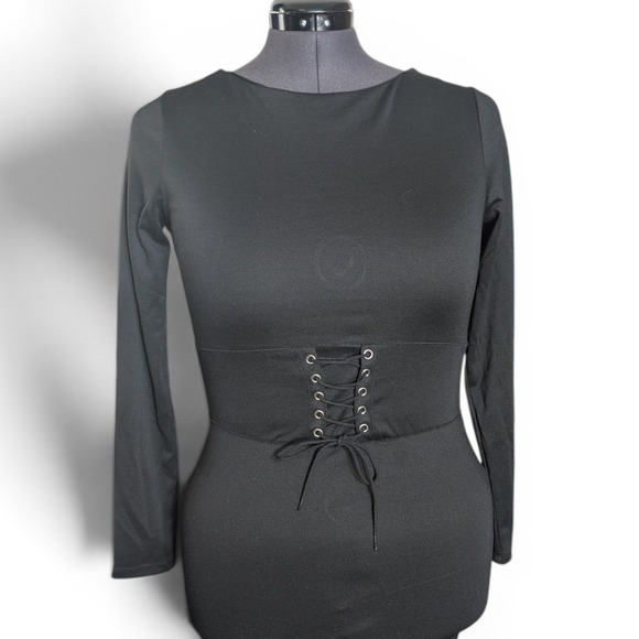 Divided Dresses & Skirts - H&M Vampy Goth Bodycon Faux Corset Lace Up Long Sleeve Dress 16